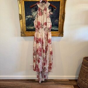 Fate Floral High Neck Asymmetric Smocked Maxi Dress Size Medium Summer Wedding